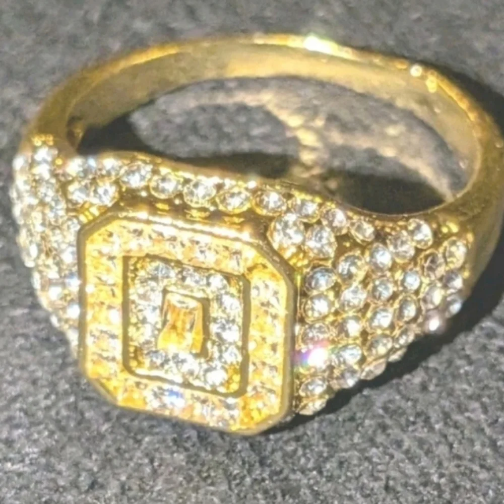 Elegant Mens Simulated Diamonds With 2ct 14k Yellow gold Plated Ring Sz 12